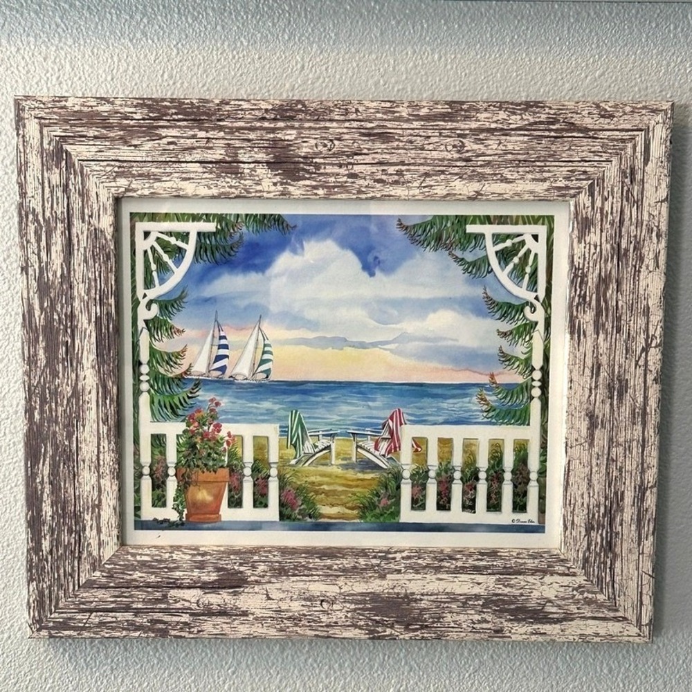 Donna Elias "From the Porch" Coastal Beach Nautical Distressed Wood Framed Print